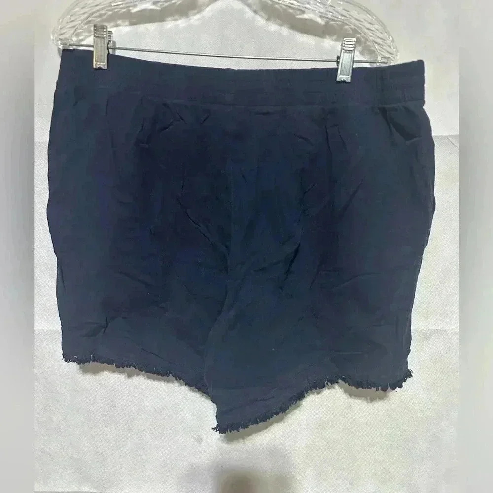 J. Jill Navy Blue Cotton Shorts Sz. L Elastic Waist Lightweight Gauze Frayed Hem